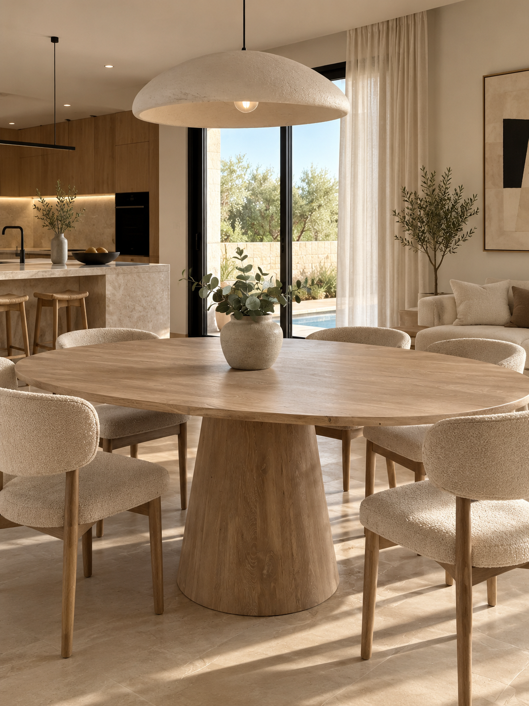 Table ovale La Sanibel en chêne massif dans une salle à manger lumineuse