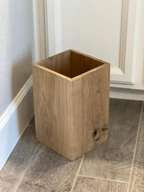 Corbeille à papier en chêne massif design minimaliste pour bureau et salle de bain