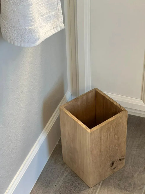 Corbeille à papier en chêne massif design minimaliste pour bureau et salle de bain